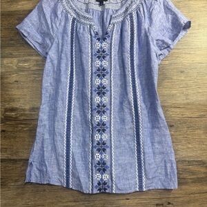 Talbots Blue Embroidered Blouse